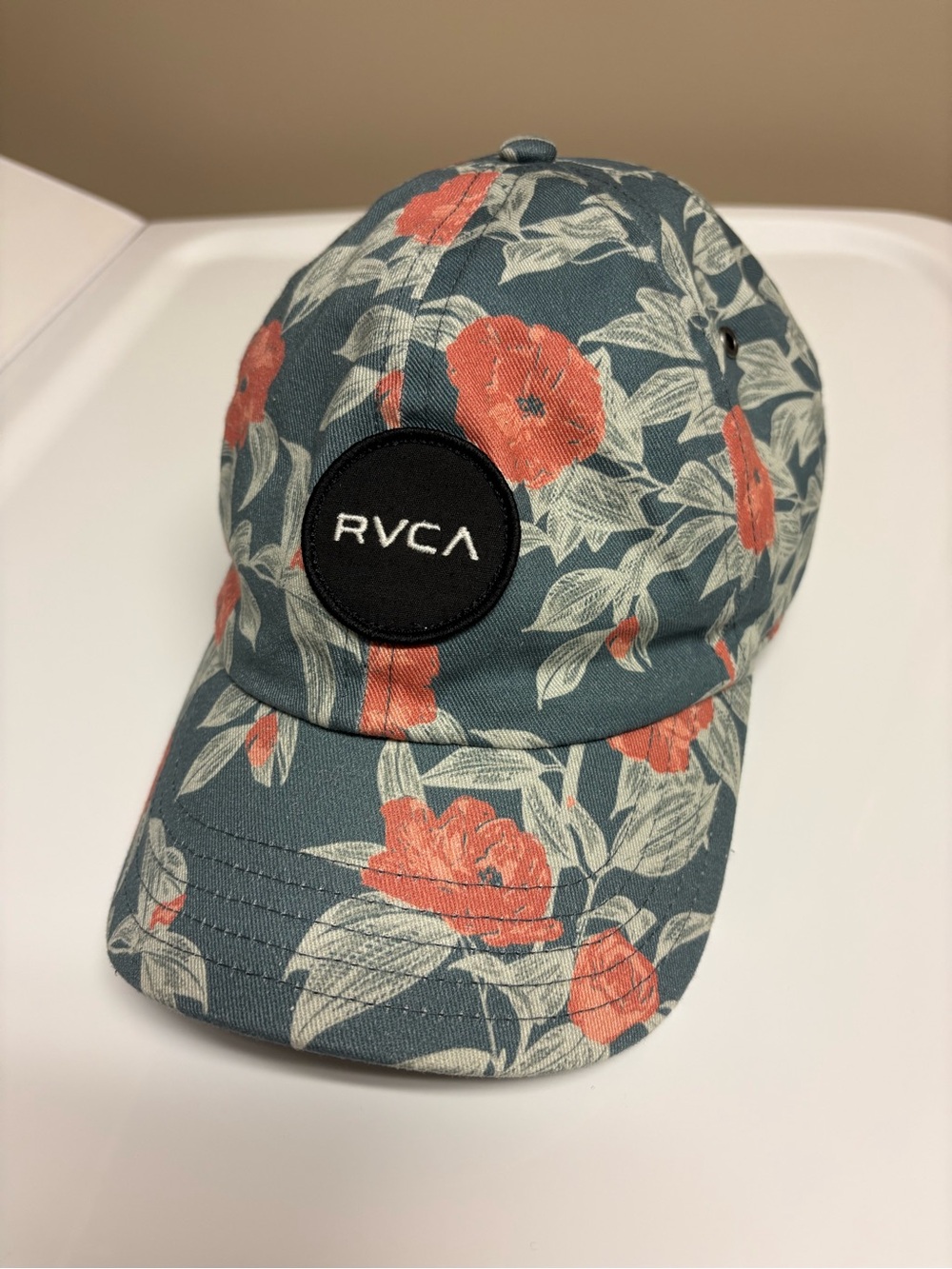 RVCA Floral Cap in Teal and Coral Accents